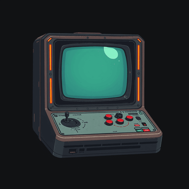 vintage console, futuristic device, nostalgia, retro, dark moody tones, editorial illustration