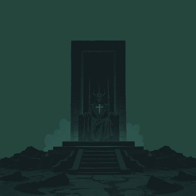 rectangular oracle throne, shifting throne, editorial illustration, dark moody tones, no text