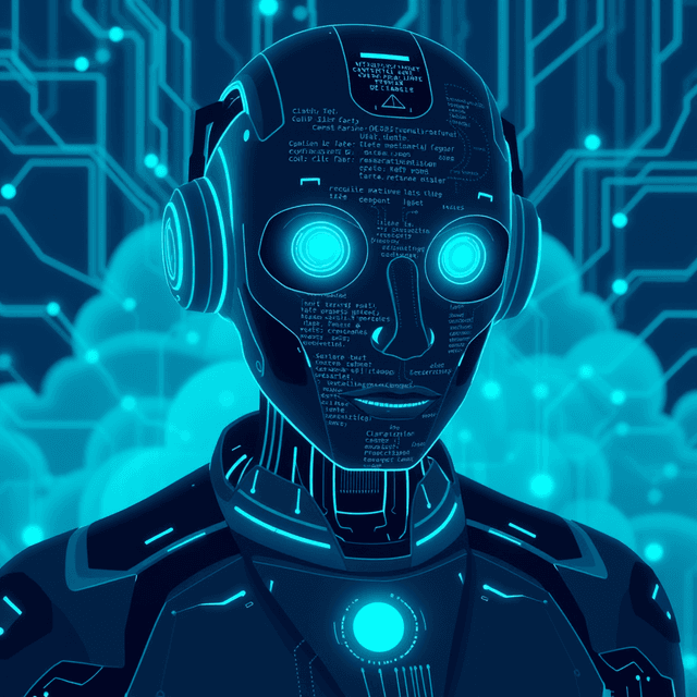 AI agent, code, cloud, network infrastructure, curious and analytical feel, cool blue and teal tones