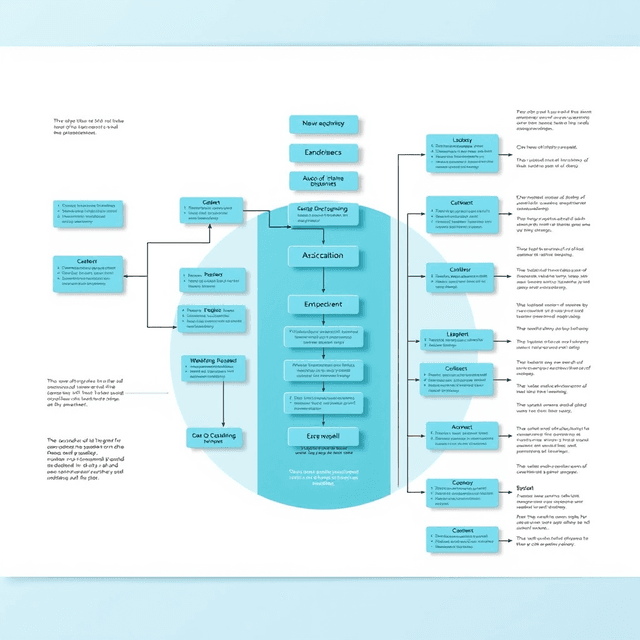 AI model, flowchart, document, cool blue and teal tones, curious and analytical feel