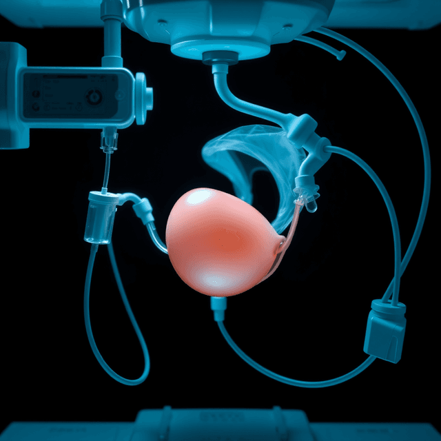 uterus, perfusion machine, tubing, lab equipment, sharp tech-noir photography style, cool steel blues and white highlights