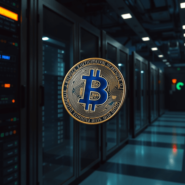 cryptocurrency exchange, server room, digital data stream, sharp tech-noir photography style, cool steel blues