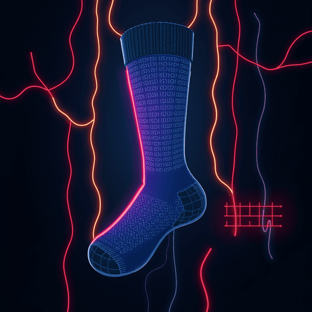 sock, screen, neon, network, dark moody tones, editorial illustration
