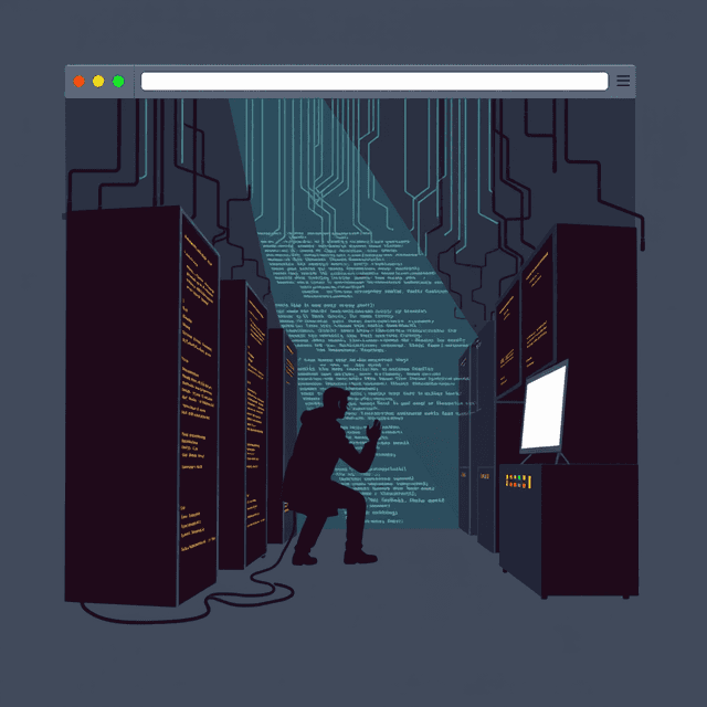 website hosting, code, digital, ambition, dark moody tones, editorial illustration