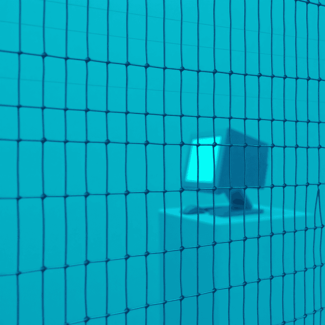 fence, computer, data, guardrails, cool blue and teal tones, curious and analytical feel
