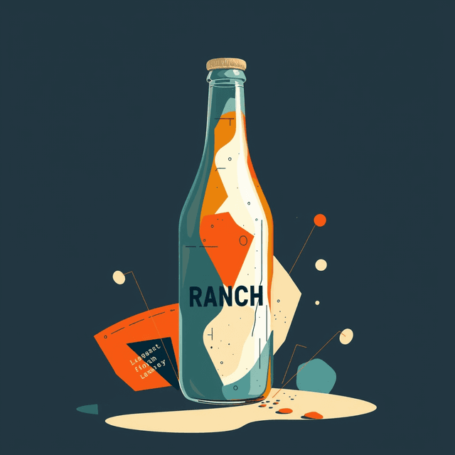 ranch bottle, abstract shapes, data visualization, clean editorial illustration, digital decay