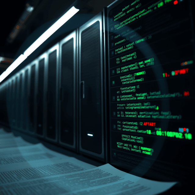 server, code, copyright symbol, legal document, sharp tech-noir photography style