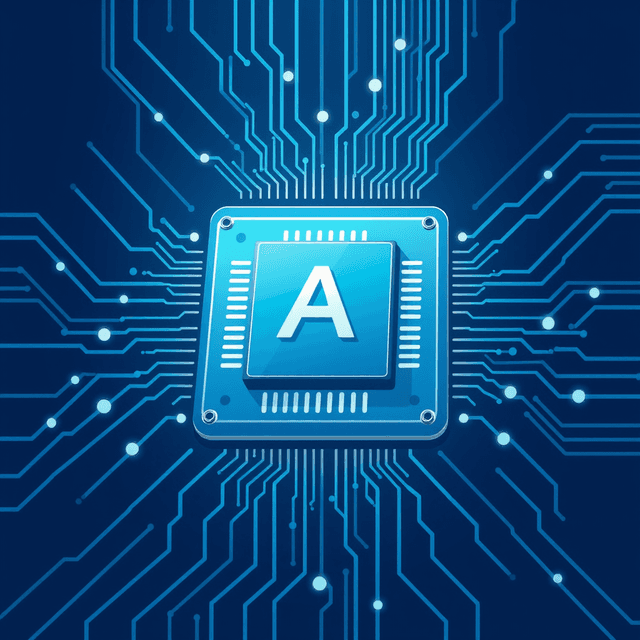 open source code, AI assistant, computer chip, clean journalistic illustration, cool blue and teal tones