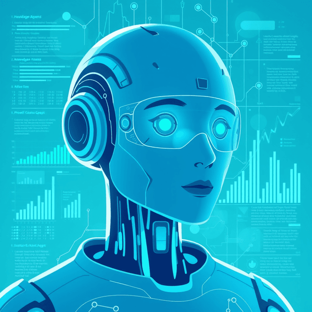 AI agent, knowledge graph, data visualization, curious and analytical feel, cool blue and teal tones