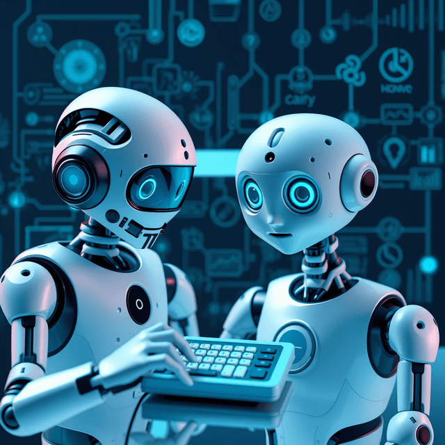 AI agents, tools, calculator, search engine, cool blue and teal tones, curious and analytical feel