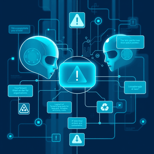 AI agents, flowchart, error symbol, cool blue and teal tones, curious and analytical feel