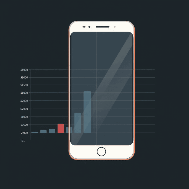 smartphone, glass rectangle, comparison chart, dark moody tones, editorial illustration