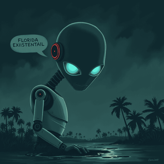 chatbot, existential dread, Florida, argument, dark moody tones, editorial illustration