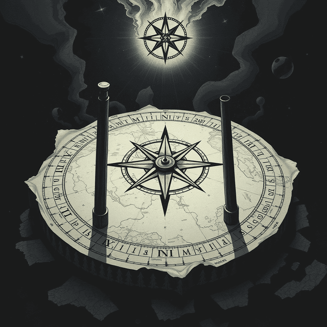 earth, map, compass, ritual, dark moody tones, editorial illustration