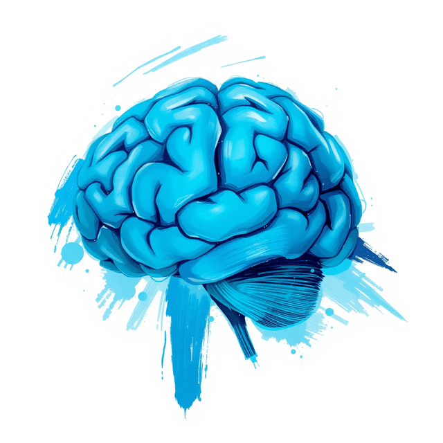 AI brain, brush stroke, digital canvas, curious and analytical feel, cool blue and teal tones