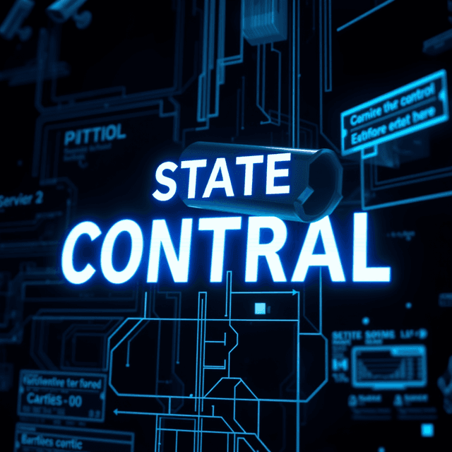 state control, rebranding, digital interface, surveillance, sharp tech-noir photography style, cool steel blues and white