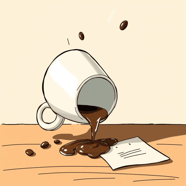 coffee cup, falling, merging, table, clean journalistic illustration, curious and analytical feel