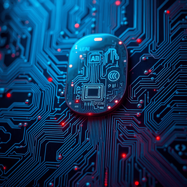 AI, circuit board, abstract data, sharp tech-noir photography style, cool steel blues