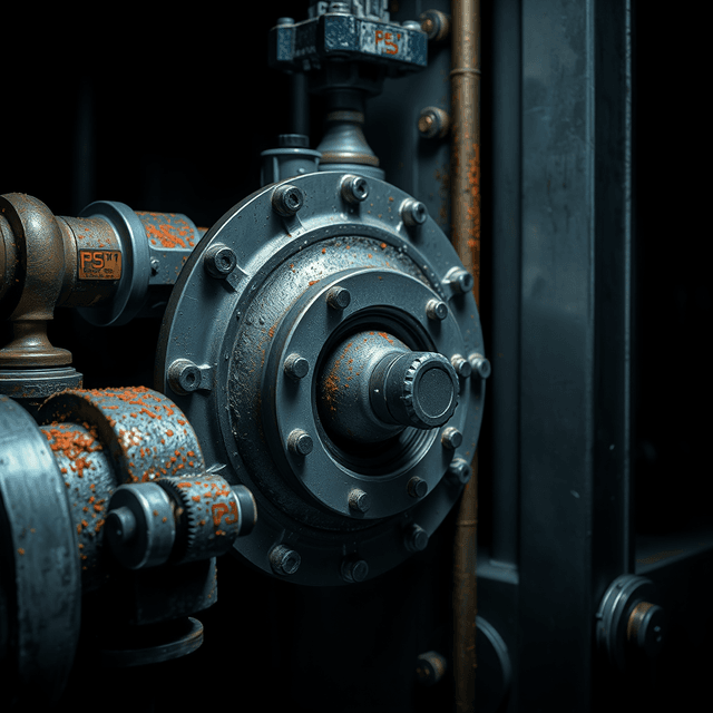 water valve, machinery, industrial plant, infiltration, sharp tech-noir photography style, cool steel blues and white
