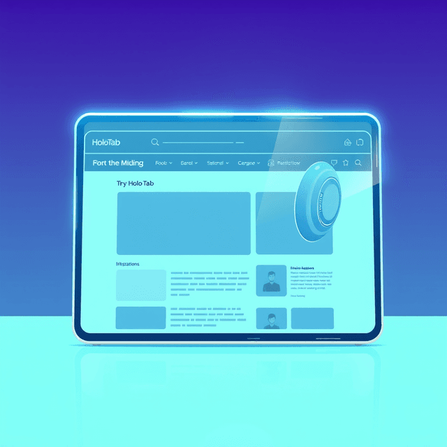HoloTab, browser, AI agent, screen, clean editorial illustration, digital decay, smooth gradients, scan line artifacts,