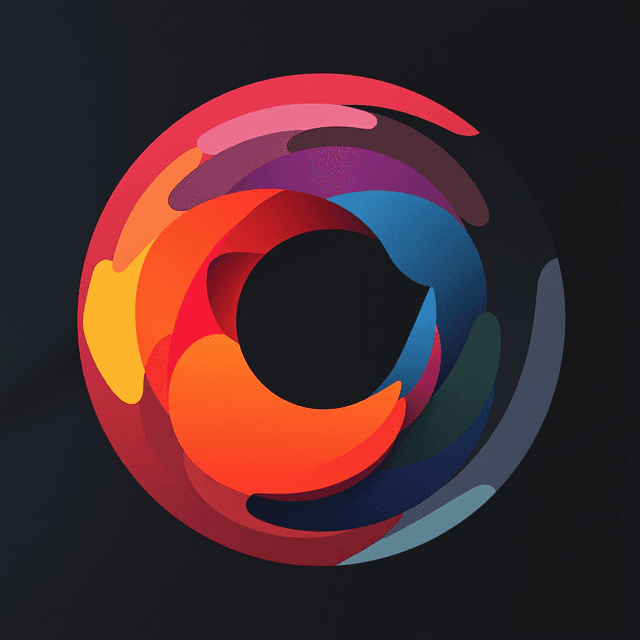 colorful circle, poster, abstract shapes, dark moody tones, editorial illustration