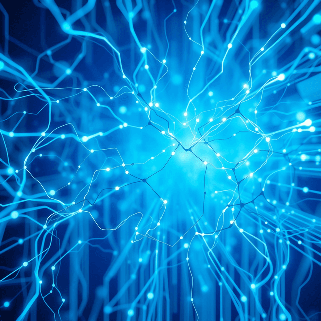 neural network, router, data flow, learning algorithm, cool blue and teal tones, curious and analytical feel