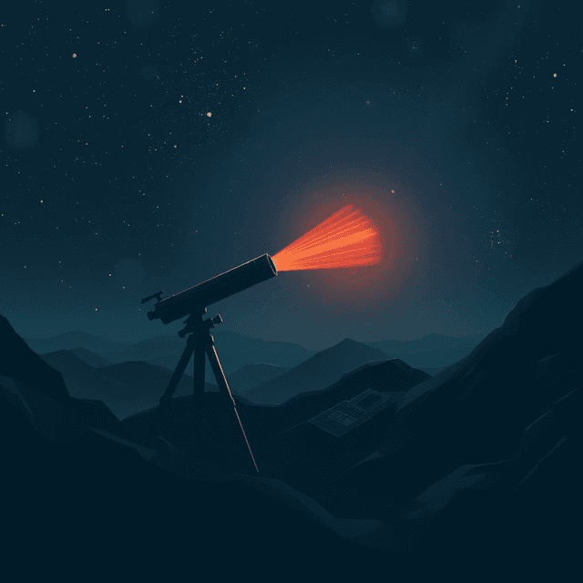telescope, deep space, data, silicon chips, dark moody tones, editorial illustration