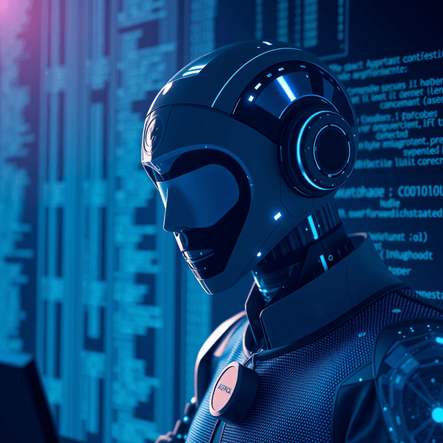 AI agent, computer code, GitHub logo, sharp tech-noir photography style, cool steel blues