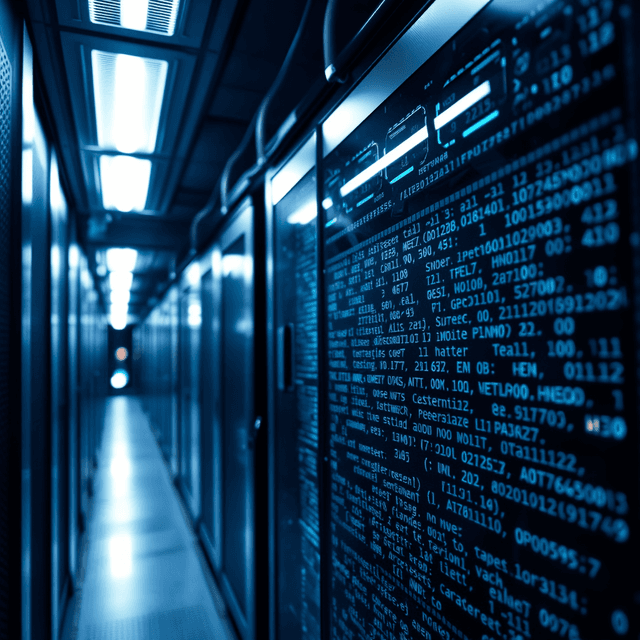 code, network, server, sharp tech-noir photography style, cool steel blues and white highlights against dark backgrounds